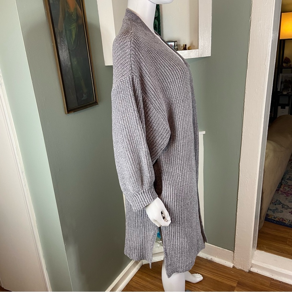 LBLC the Label Heather Light Gray Sherry Cardigan Chenille Sweater XS Duster - Picture 8 of 13